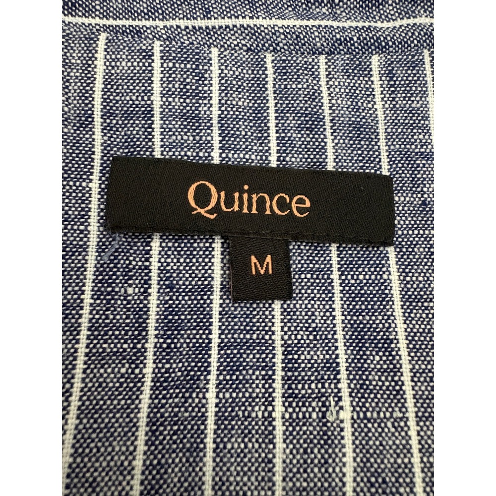 Quince 100% European Linen Button Front Dress Size M Chambray Stripe Midi Pocket - Picture 8 of 10